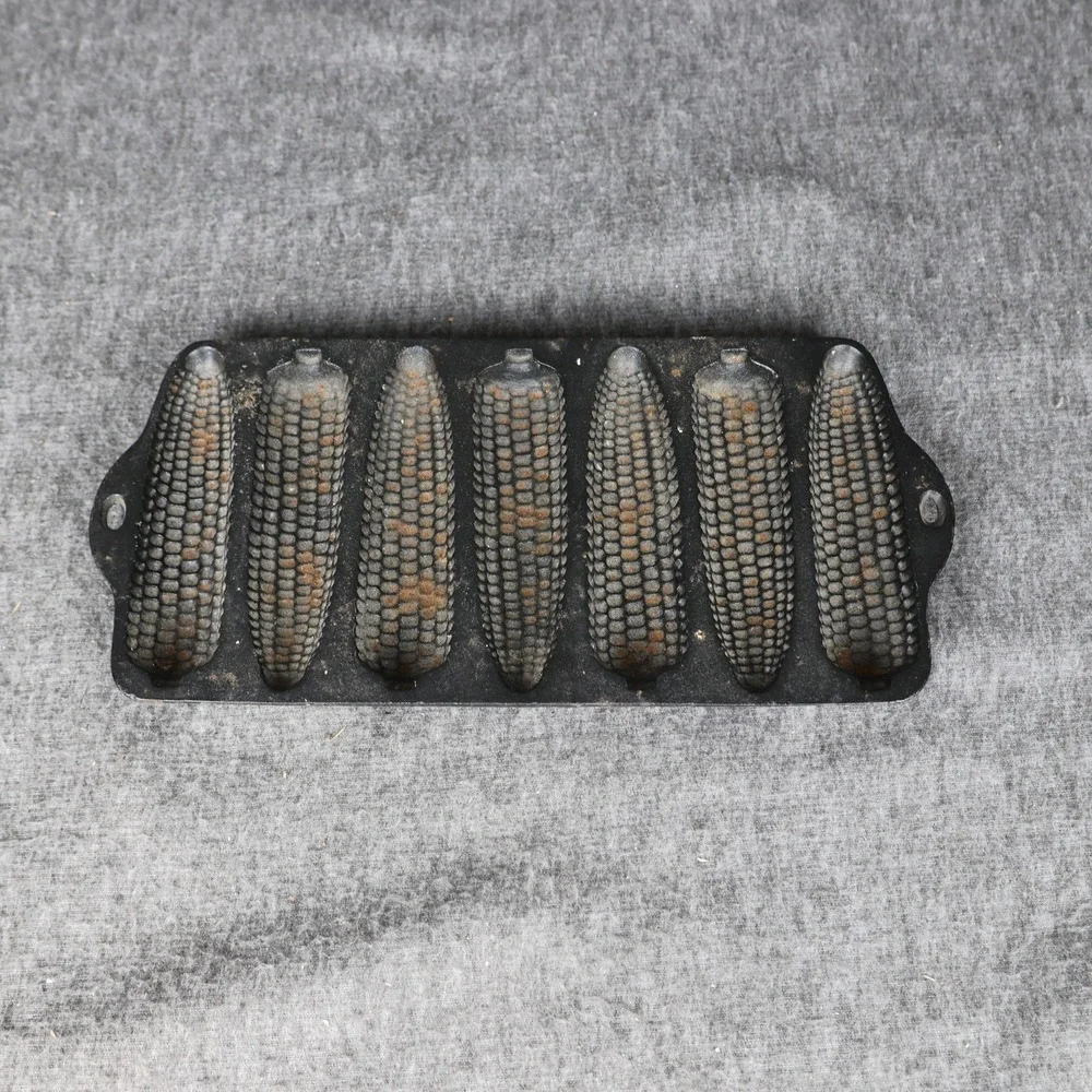 Cast Iron Brownie Pan Corn Cob Mold 7 Slot Black Rectangular Bakeware Kitchen
